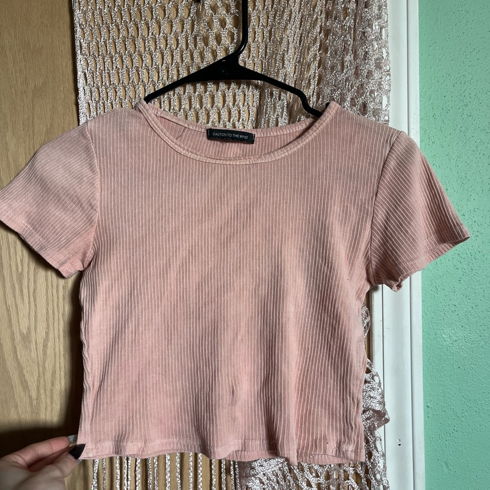 Caution To The Wind Blush Ribbed Crop Top